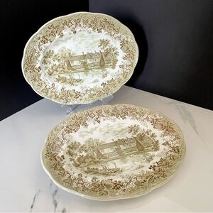 SET of 2 Platters - Ightham Mote - Romantic England Green Meakin Ironstone